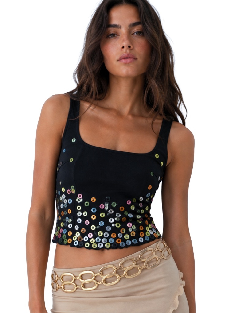 RARE Vintage Moschino Jeans Button Embellished Top Black Women’s IT 42 US 8